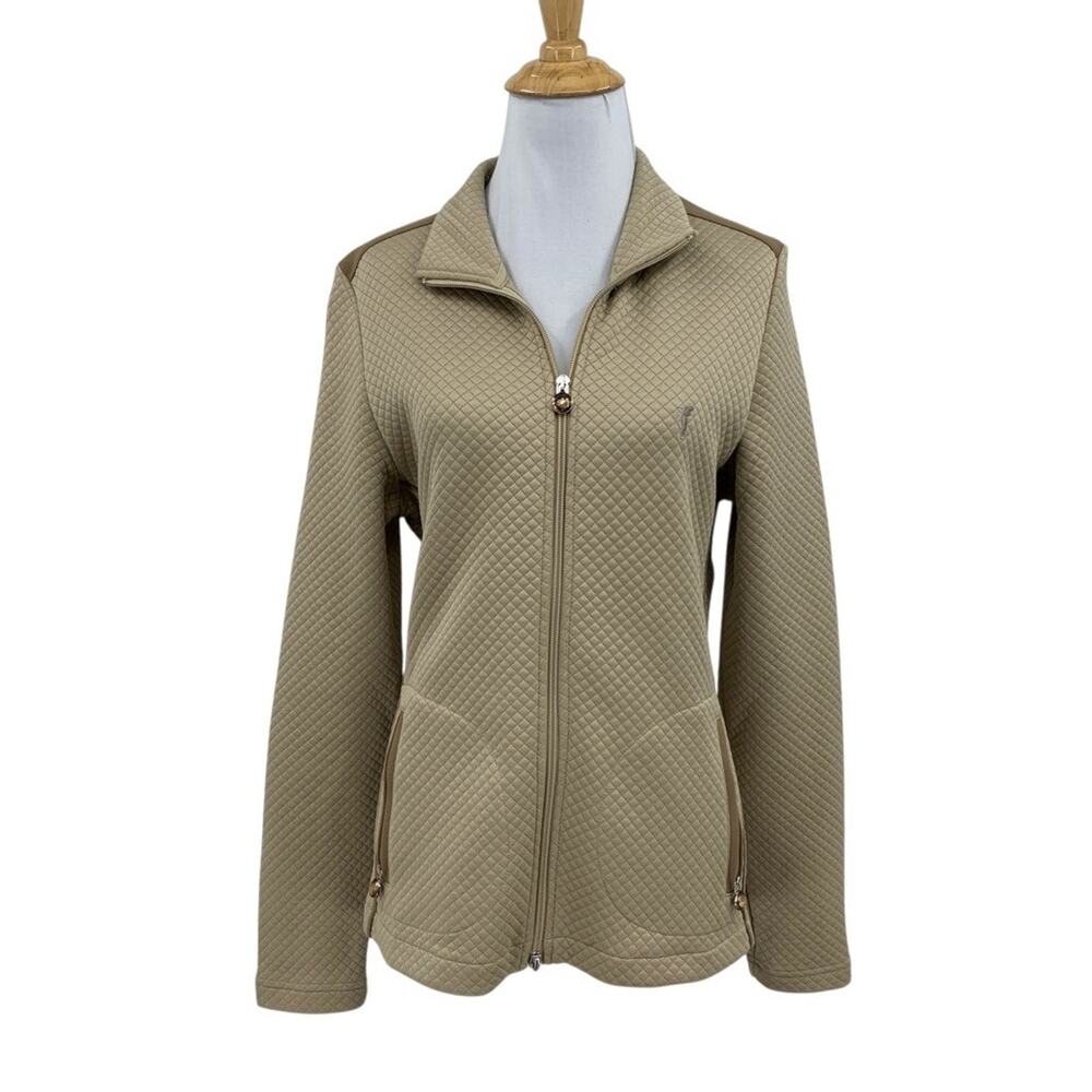 Golfino Jacket Womens 8 Stone Earth Argyle Quilted Full Zip Stretch Pockets Golf